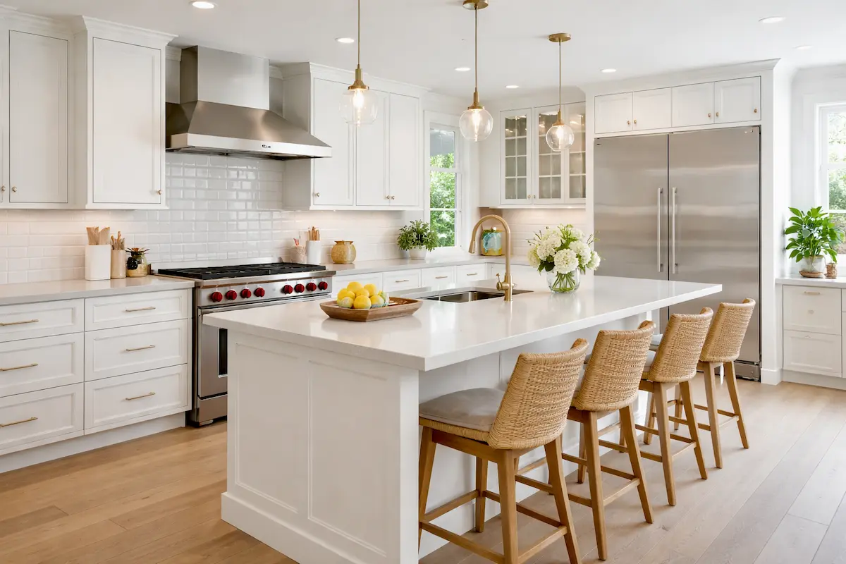 Modern kitchen remodeling with custom island and high-end appliances in a Bay Area home