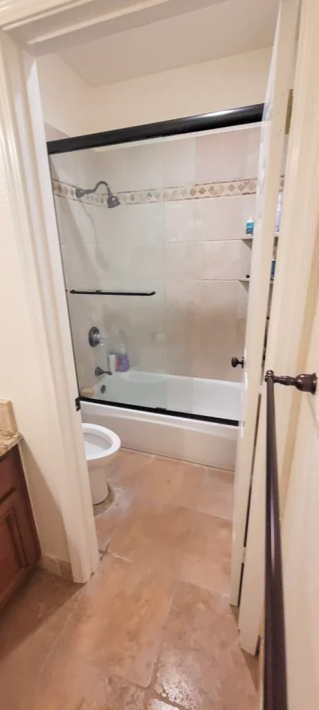 Before photo of guest bathroom with tub shower combination in Pleasanton, CA prior to remodel