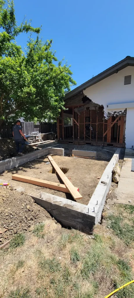 Foundation work for a master suite home addition in Martinez California during construction